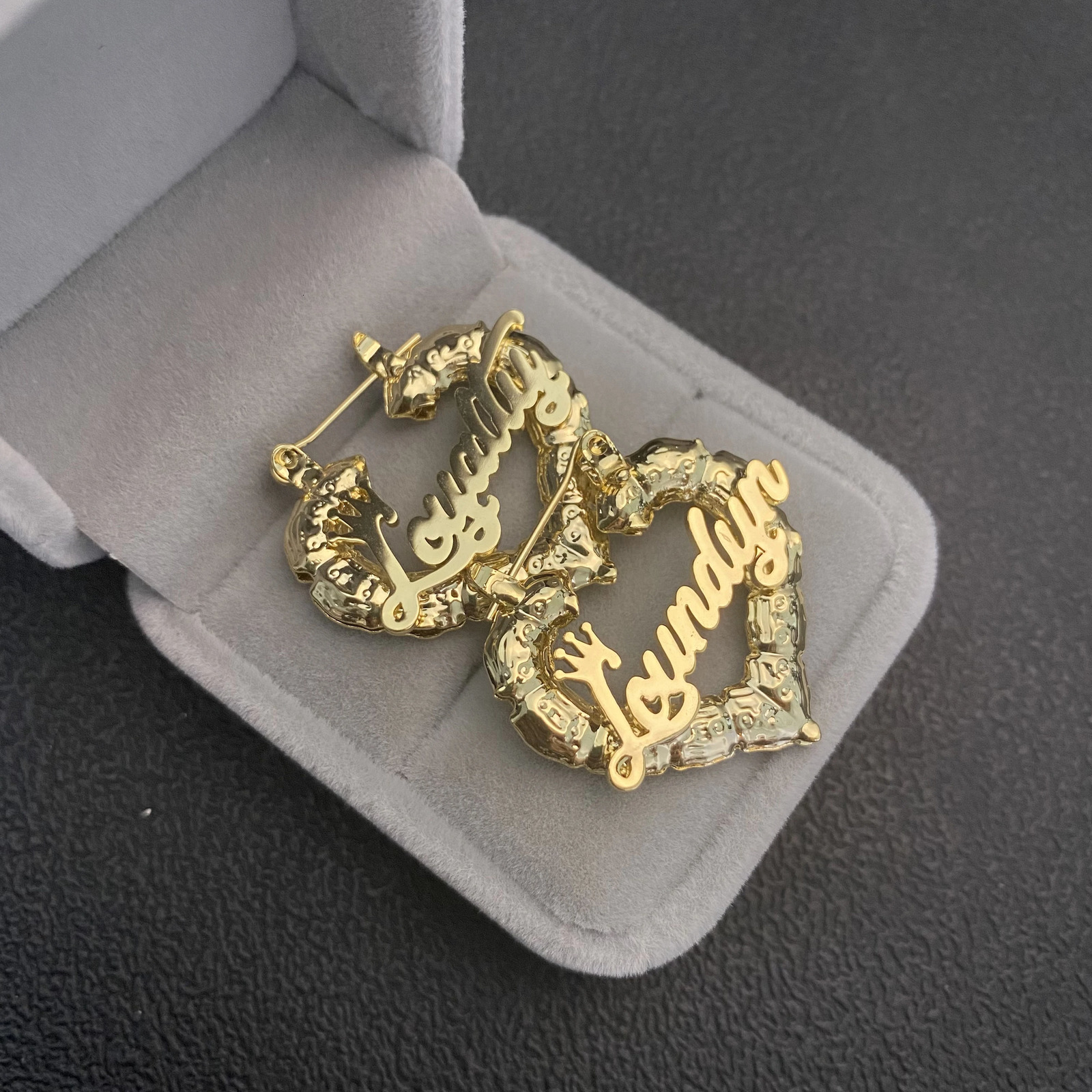 Hoop Huggie Custom 30mm Name Heart Bamboo Earrings Personalized Letter Name Twist Hoop Earrings For Girls Kids Baby Girls Child Anti-allergy 231016