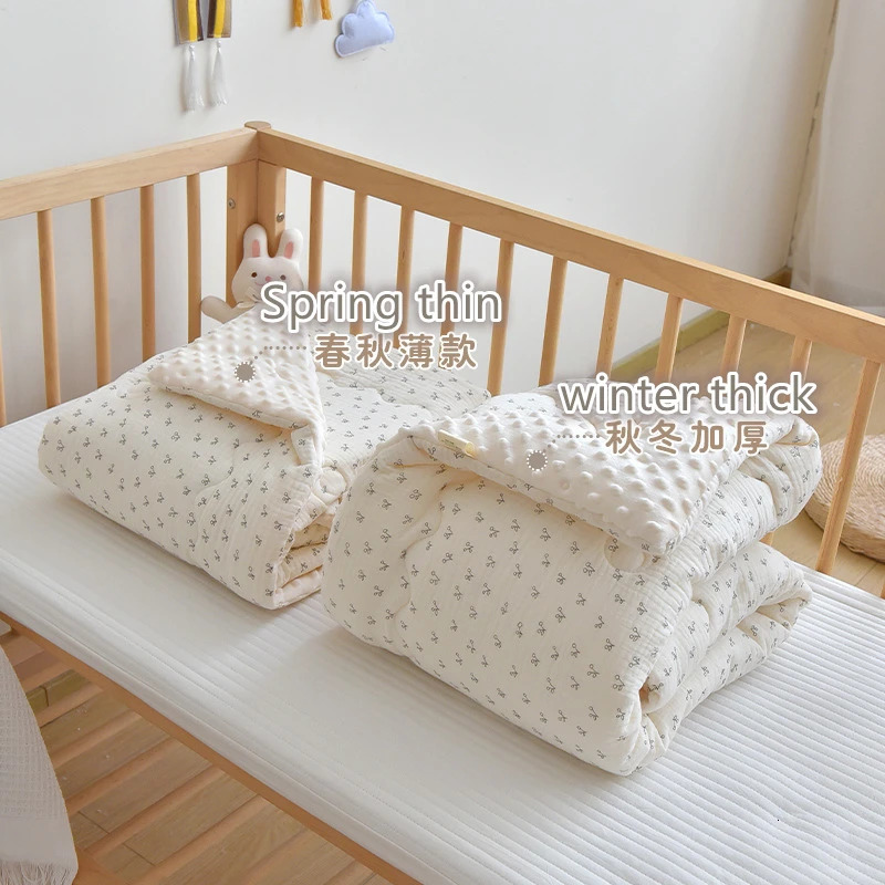 Quilts Winter Thermal Muslin Cotton Baby Duvet born Cozy Quilted Comforter with Dotty lining Soft Infant Baby Blanket with filler 231017