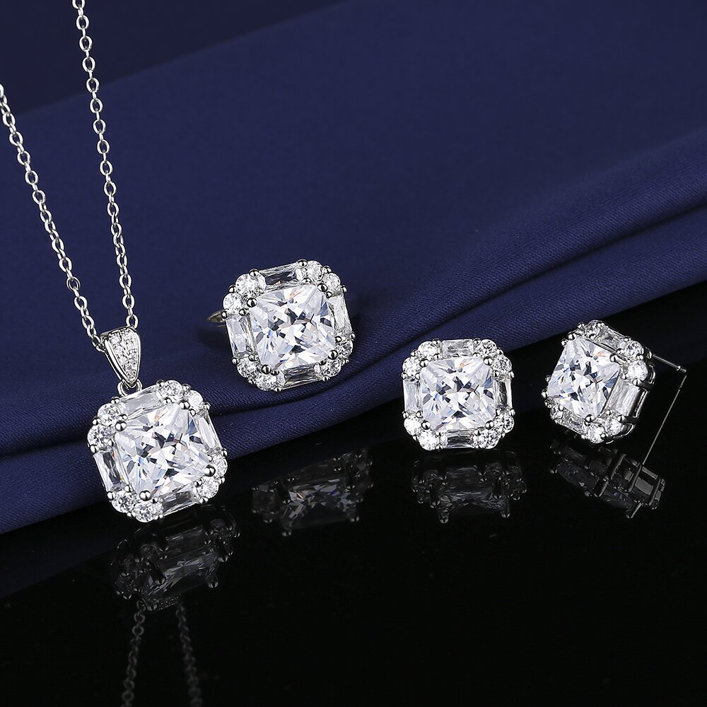 Vintage Lab Diamond Jewelry Set 925 Sterling Silver Party Wedding Rings Earrings Necklace for Women Moissanite Jewelry Gift