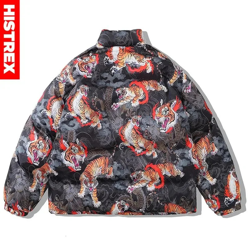 Men's Down Parkas Reversible Winter Jackets Parka Men Chili Tiger Animal Outerwear Thick Warm Jacket Harajuku Puffer Oversized Coat 231017