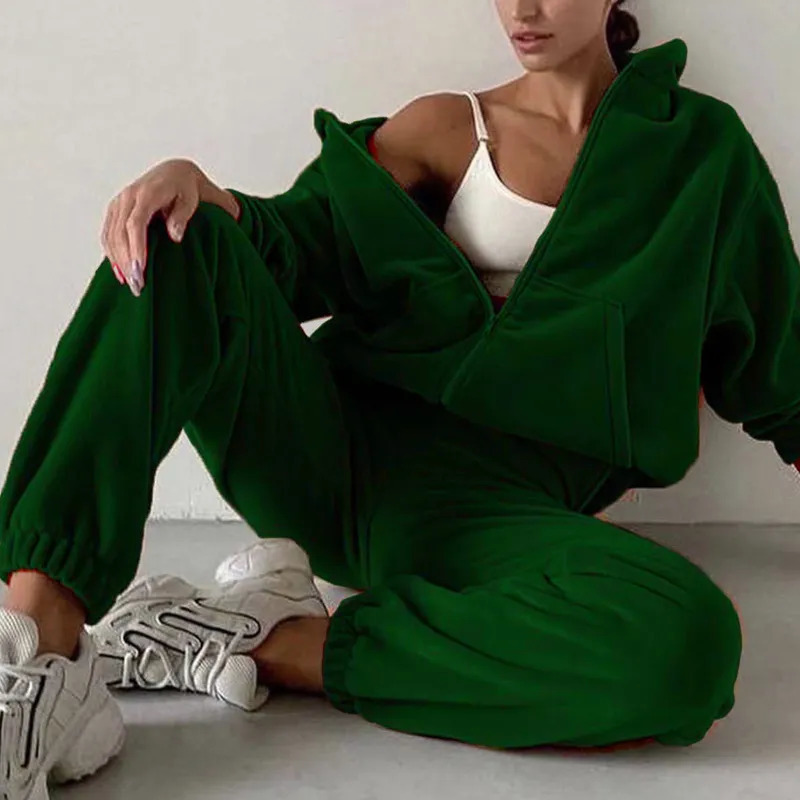 Women's Tracksuits Women Autumn Winter Casual Hooded Zipper Outerwear Tracksuits Hoodies Pant Suit Female Casual Tracksuit Two Piece Sets Outfits