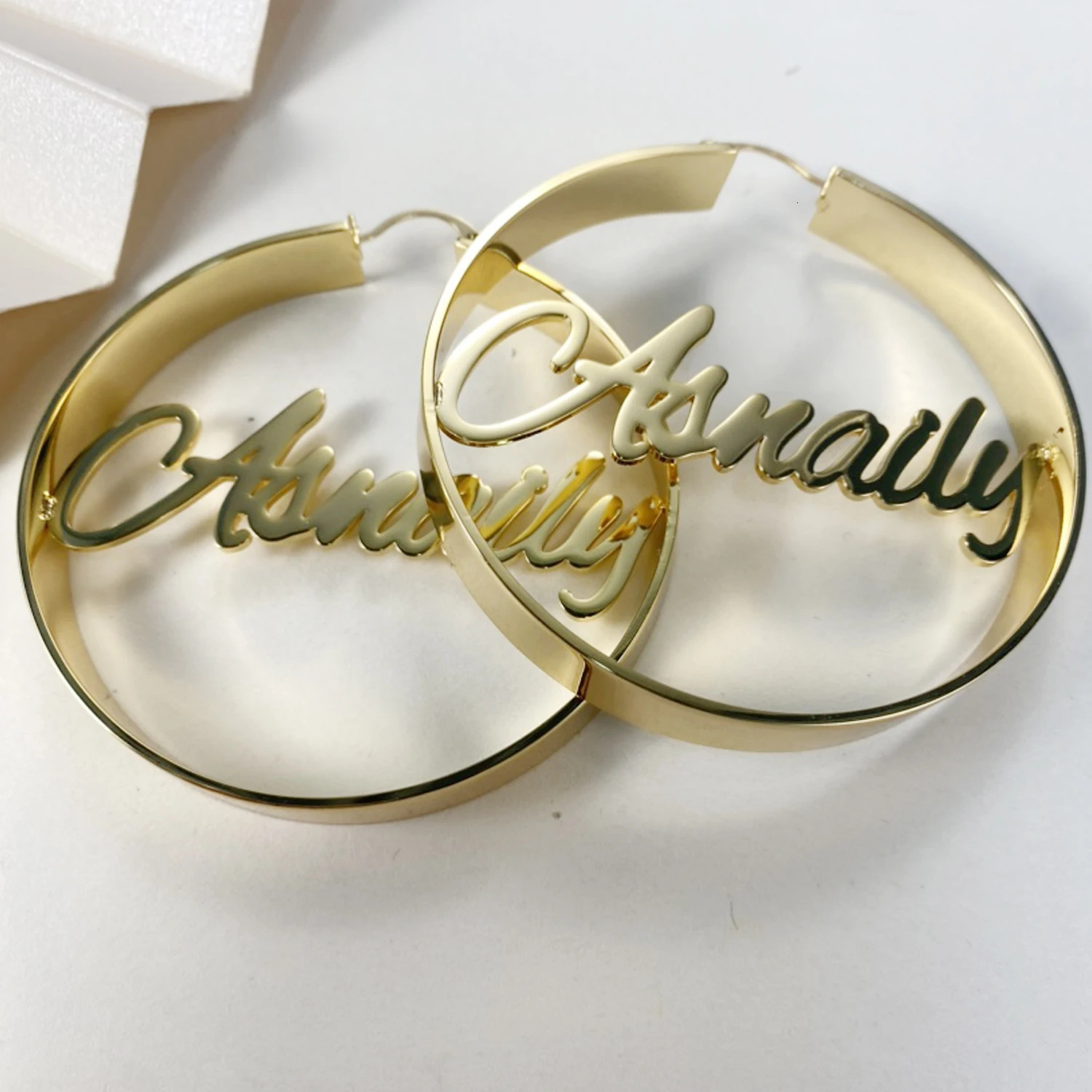 Hoop Huggie Qitian Custom Hoop Earrings Name Chunky Hoop Earrings Personalized Big Hoop Earrings Women Name Earrings Christmas Gifts 231016