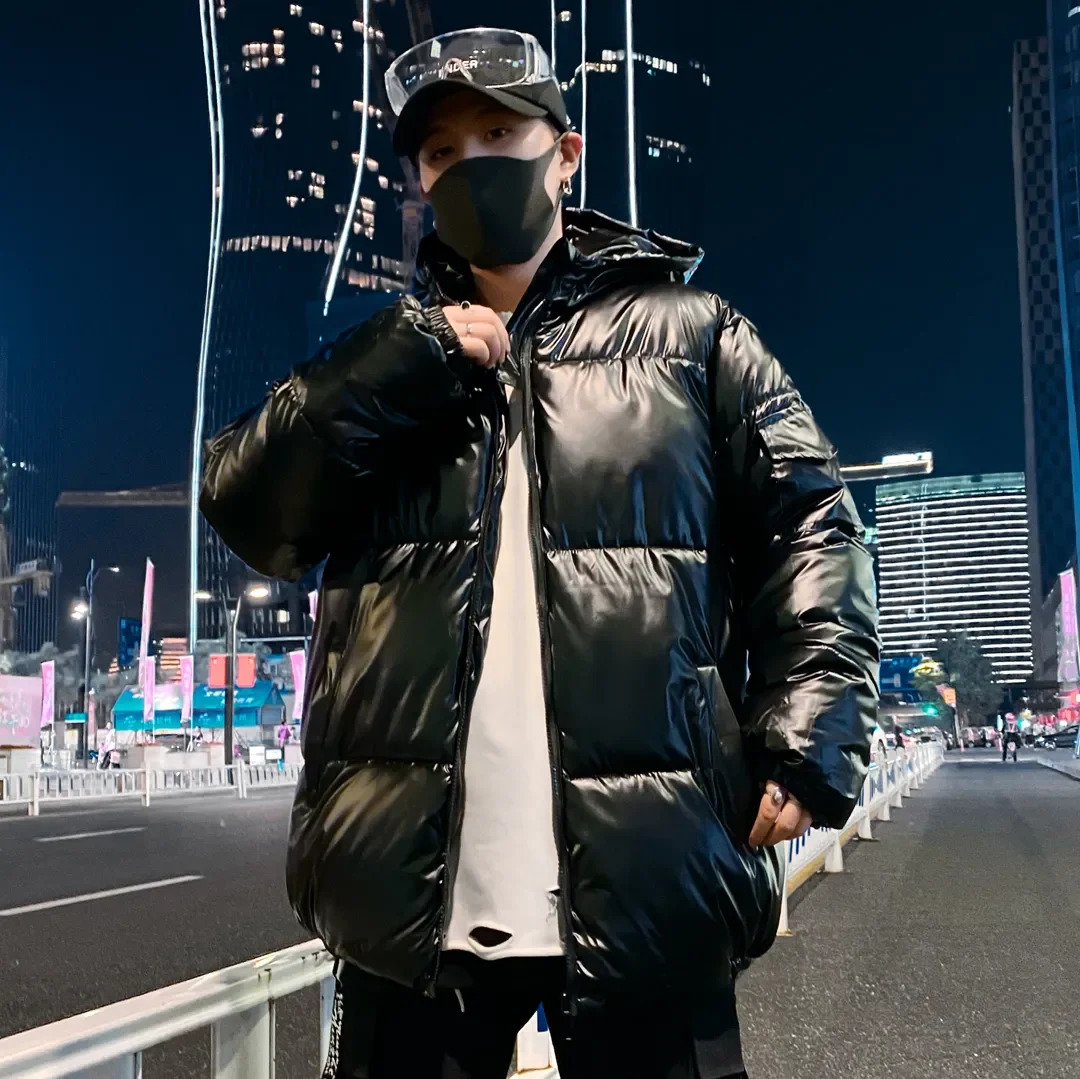 Men's Down Parkas Winter Solid Glossy Men Thick Hooded Jacket 2023 Warm Harajuku Coat Male Casual Zipper Jackets Windproof Outwear 231017