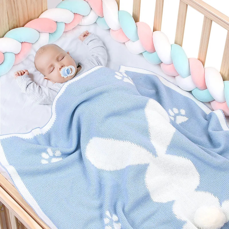 Quilts Baby Blankets For Boy Girl Cute Rabbit Toddler Infant Bedding Warm Knit Quilt Pom born Stroller Wrap Swaddle Super Soft 231017