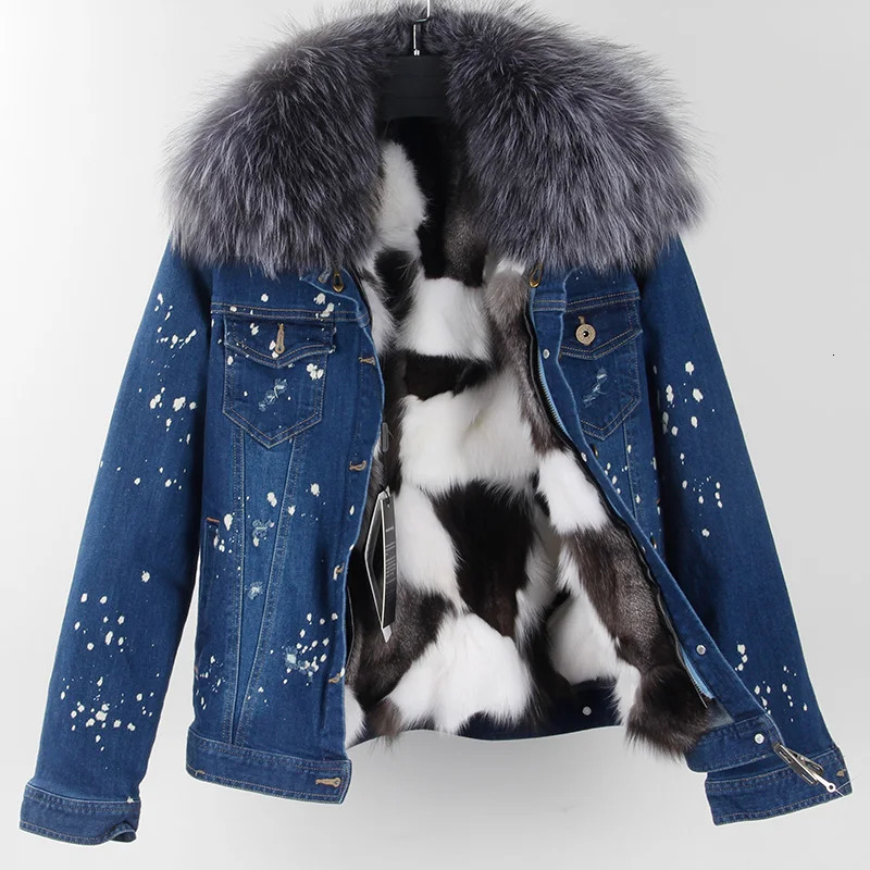 Women's Knits Tees Real Fur Lining Denim Jacket Coat Parkas100 Large Raccoon Collar Women Winter 231016