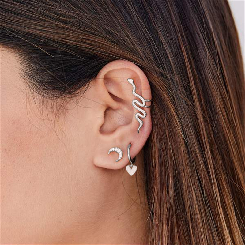 Trendy 925 Silver Heart Hoop Dangle Hoop Earring for women