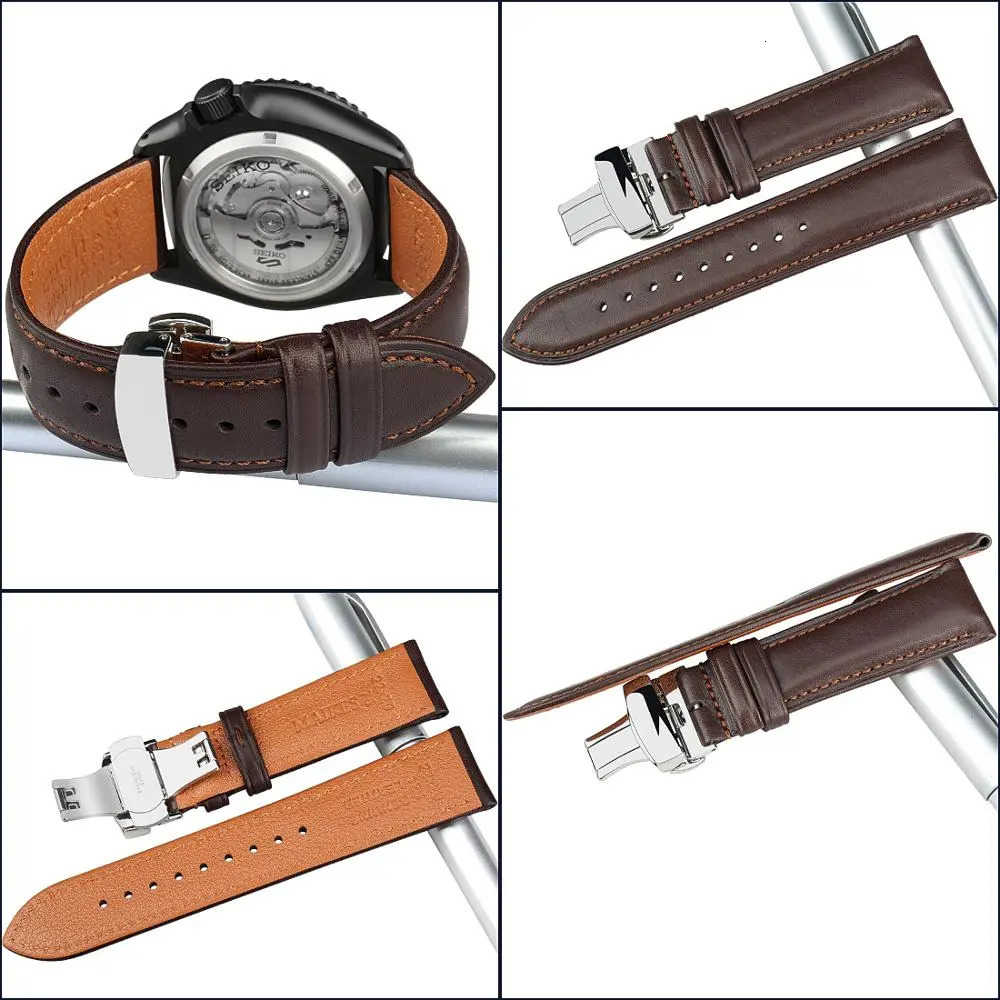 Watch Bands Calfskin Genuine Cow Leather Watchband Belt 18mm 20mm 22mm 24mm Watch Strap Bracelets Butterfly Buckle Replacement Watch Band 231016