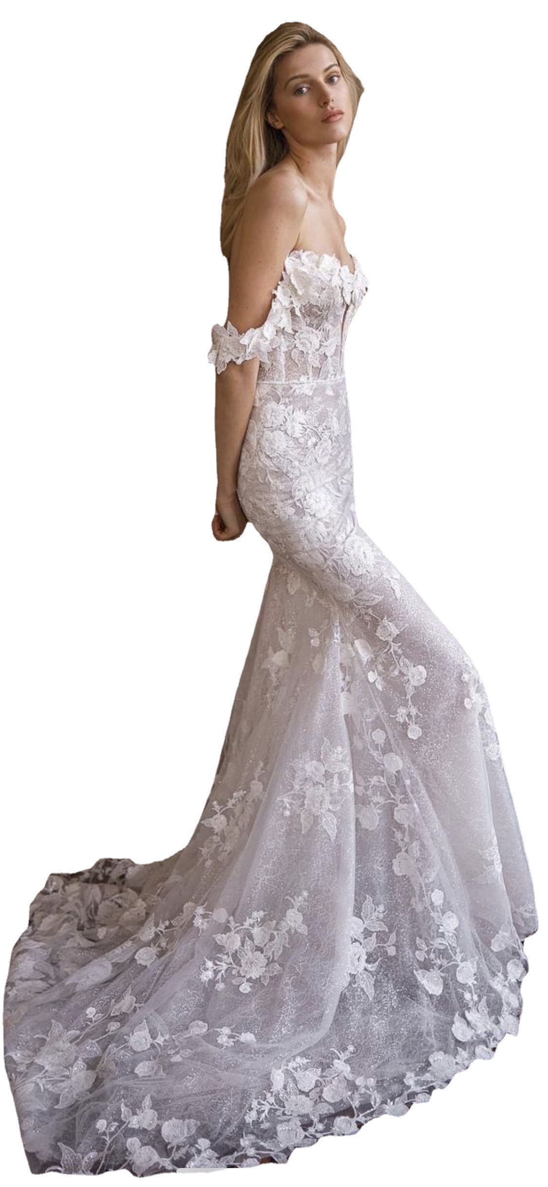 Mermaids Ory Crystals Off The Shoulder Full Elegant Beading Lace Wedding Dress Sequin Slim Deep V Style Beach Boho Shiny Gown Wed Gowns S