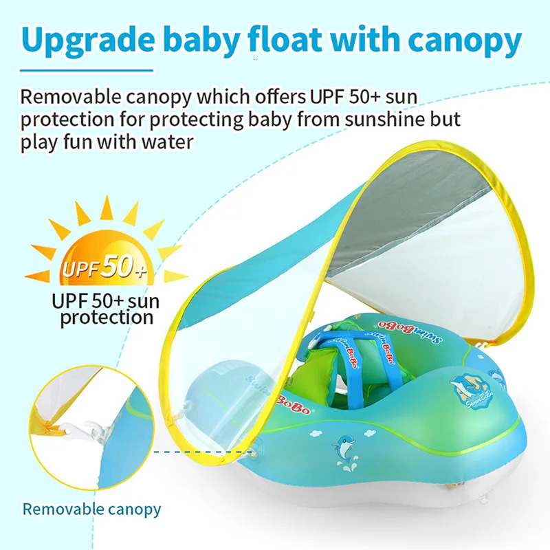 Inflatable Floats Tubes Kids Swimming Float With Canopy Inflatable Infant Floating Ring Kids Swim Pool Accessories Baby Float Circle Bathing Summer To