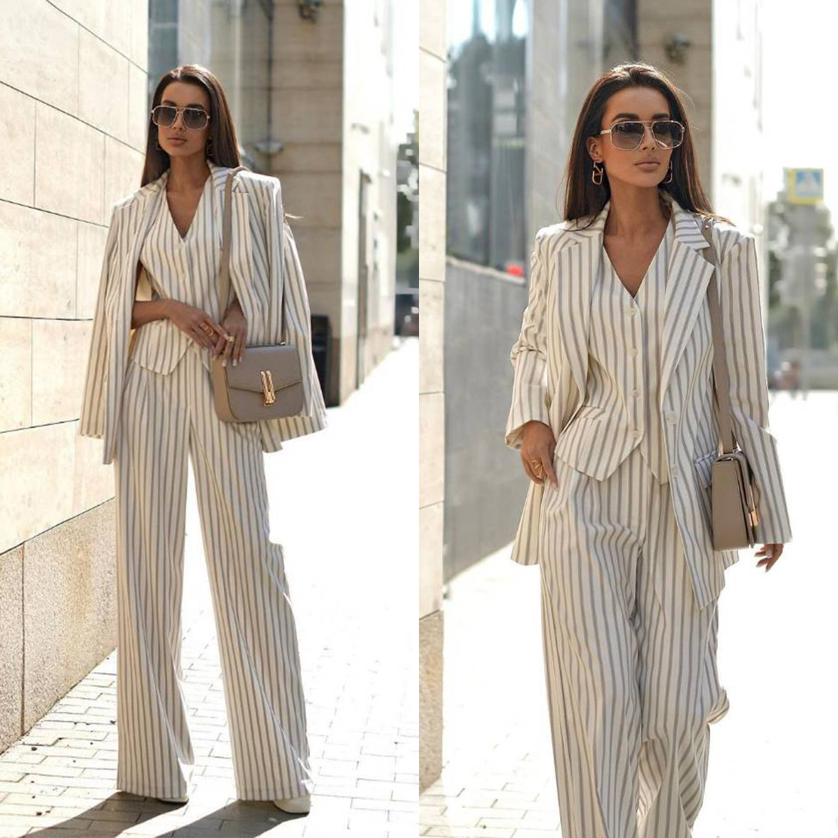Slim Fit Women Blazer Suits Designer Striped 3 Pieces Custom Made Formal Jacket Metal Button Office Business Coat Sets