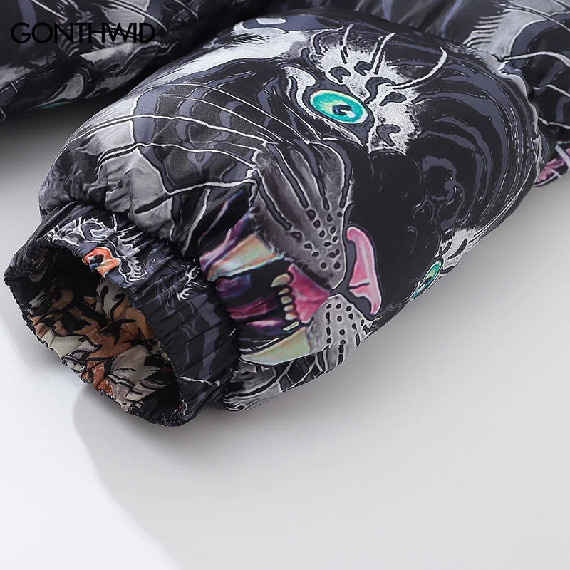 Men's Down Parkas Men Winter Thick Warm Jacket Parka Streetwear 2023 Tiger Print Reversible Coats Hip Hop Fashon Casual Oversized Outdoor 231017