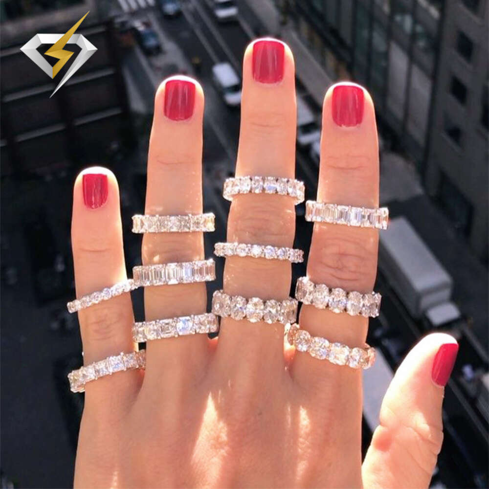 Luster GRA bridal Custom sier 5mm 3ct oval emerald pear heart cut moissanite engagement eternity band ring for wedding