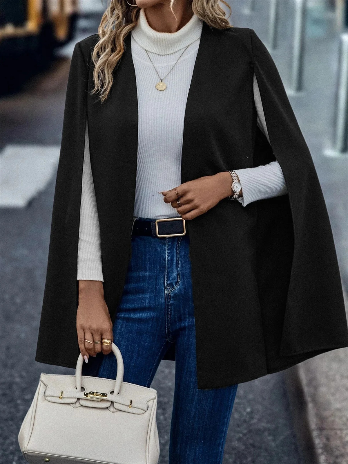 Womens Jackets Elegant Women Solid Cape Blazer with Split Sleeves Stylish Female Outerwear Ponchos Fall and Winter 231017