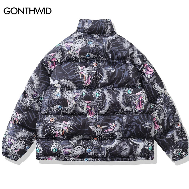 Men's Down Parkas Men Winter Thick Warm Jacket Parka Streetwear 2023 Tiger Print Reversible Coats Hip Hop Fashon Casual Oversized Outdoor 231017