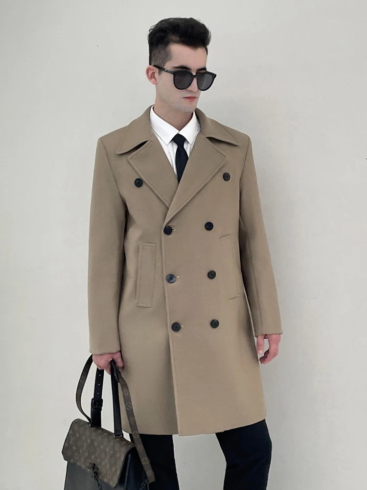 Men's Wool Blends Worsted Coat Mid length Double breasted Thick Detachable Down Tank British Taste 231017