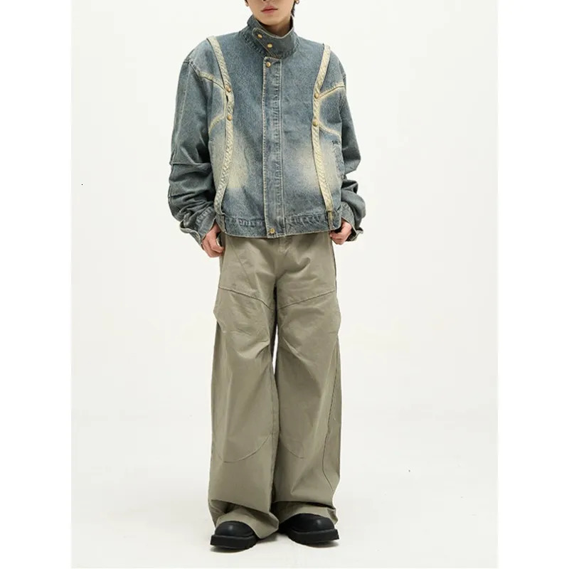 American Vintage Denim Unisex Loose Haruku Bomber Jacket, Autumn Couple Patchwork Casual Baseball Coat