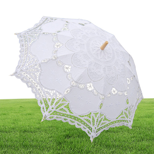 Solid Color Party Lace Umbrella Parasols Sun Cotton Embroidery Bridal Wedding Umbrellas white colors available DH87689683823