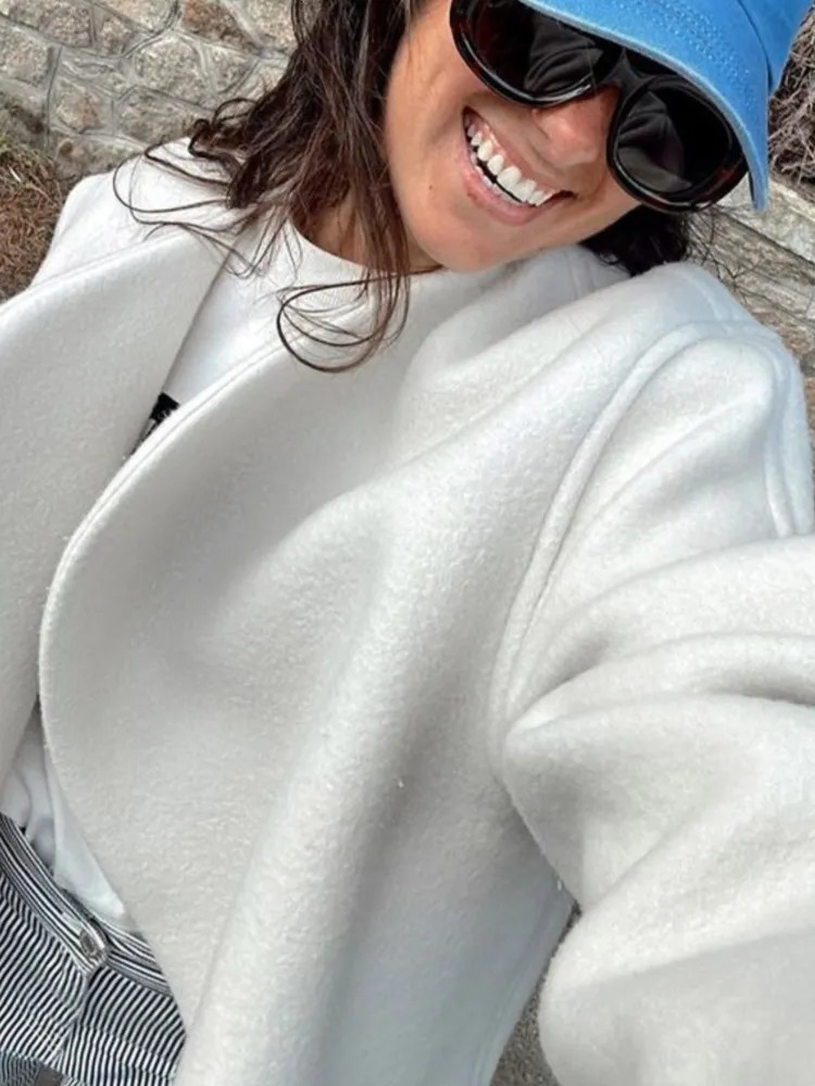 Womens Wool Blends Fashion Solid Thicken Cropped Jacket Top Long Sleeve Warm Autumn Winter Cardigan Female Casual Loose Woolen Streetwear 231017