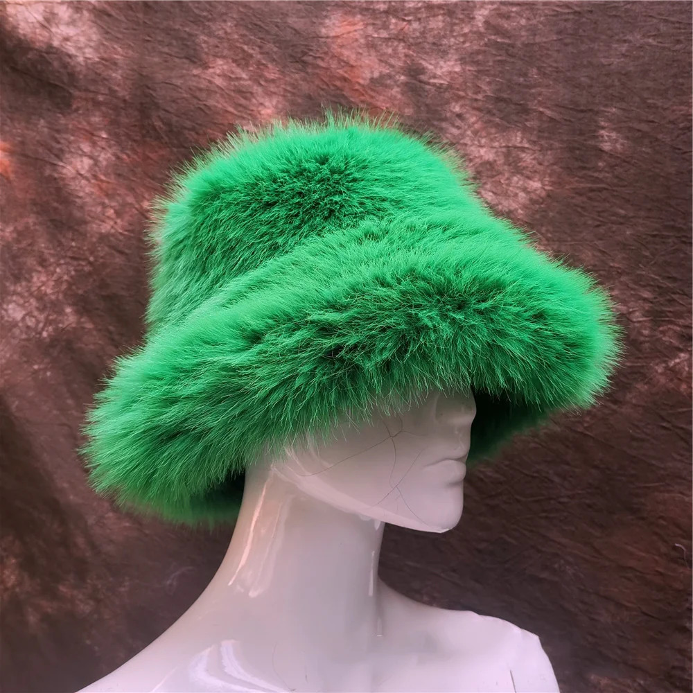 BeanieSkull Caps Autumn Winter Women Keep Warm Rainbow Faux Fur Basin Cap Female Fashion Casual Party Bucket hat Music Festival Thickened Hat 231017