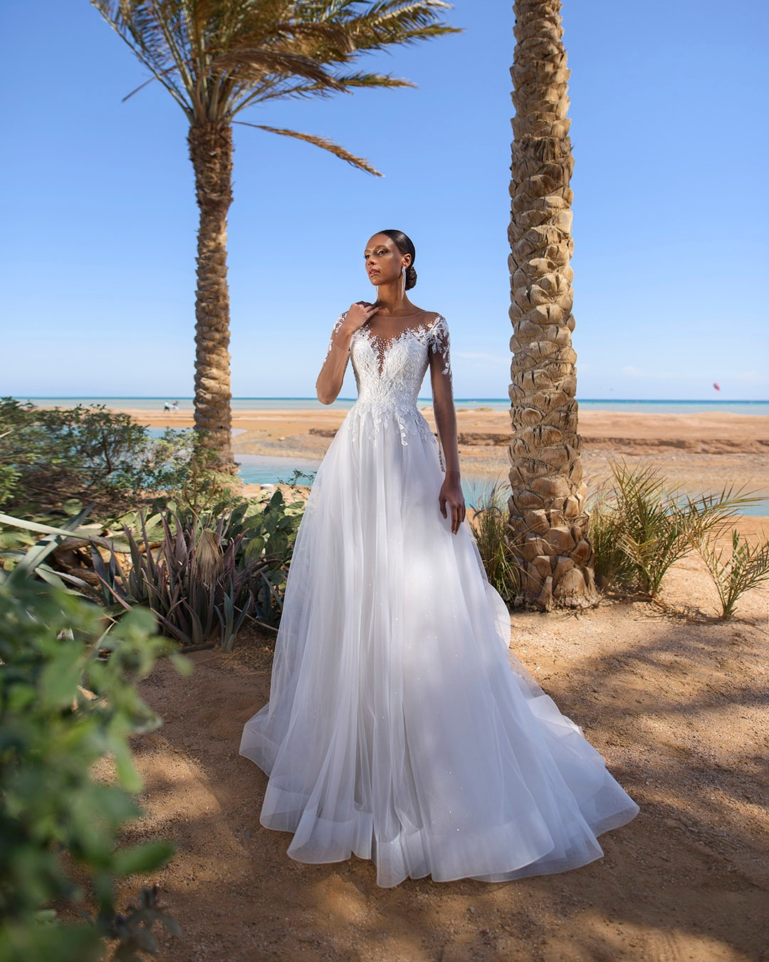 Bohemian 2024 Wedding Dress Sheer Long Sleeve Lace Appliqued Elopement Bridal Gowns Bride Shower Puffy A Line Tutu Dress