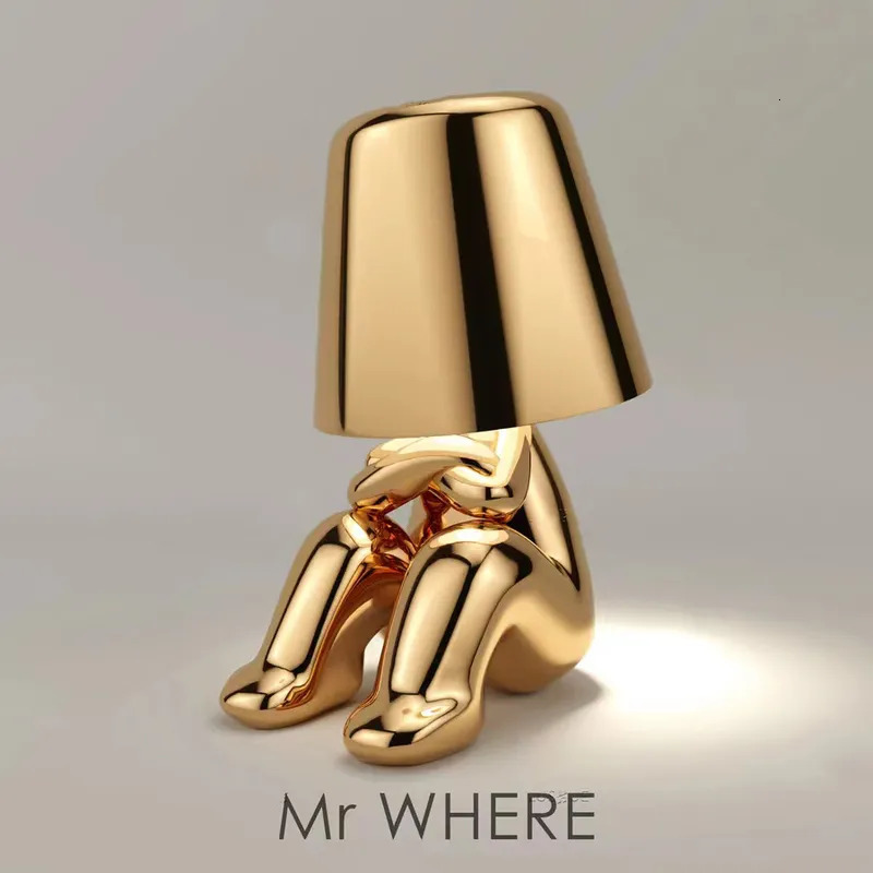 Decorative Objects Figurines XINGNENG Italy Little Golden Man Night Light Art Decor Study Coffee Shop Bar Bedside Table Lamps Children's Room Bro