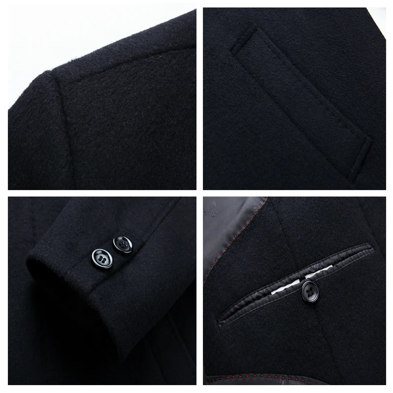 Men's Wool Blends Men Jacket Autumn Woolen Coat Pea Winter Warm Blend Zipper Trench Man Stand Collar Clothing 231017