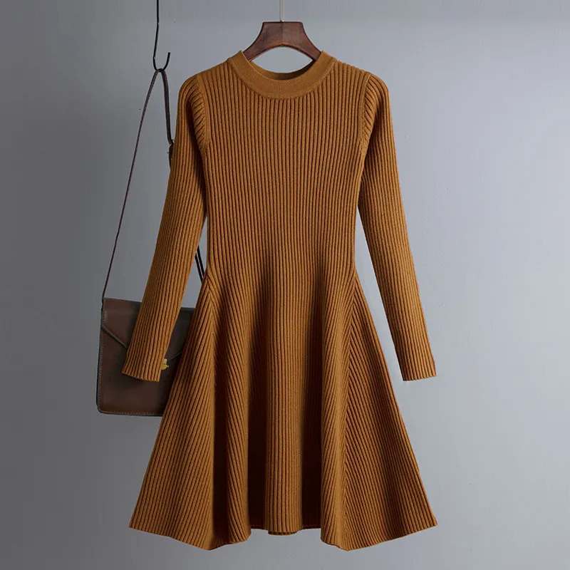 Basic Casual Dresses HLBCBG basic autumn winter short aline thick sweater dress elegant knit women slim mini Female chic sexy 231017