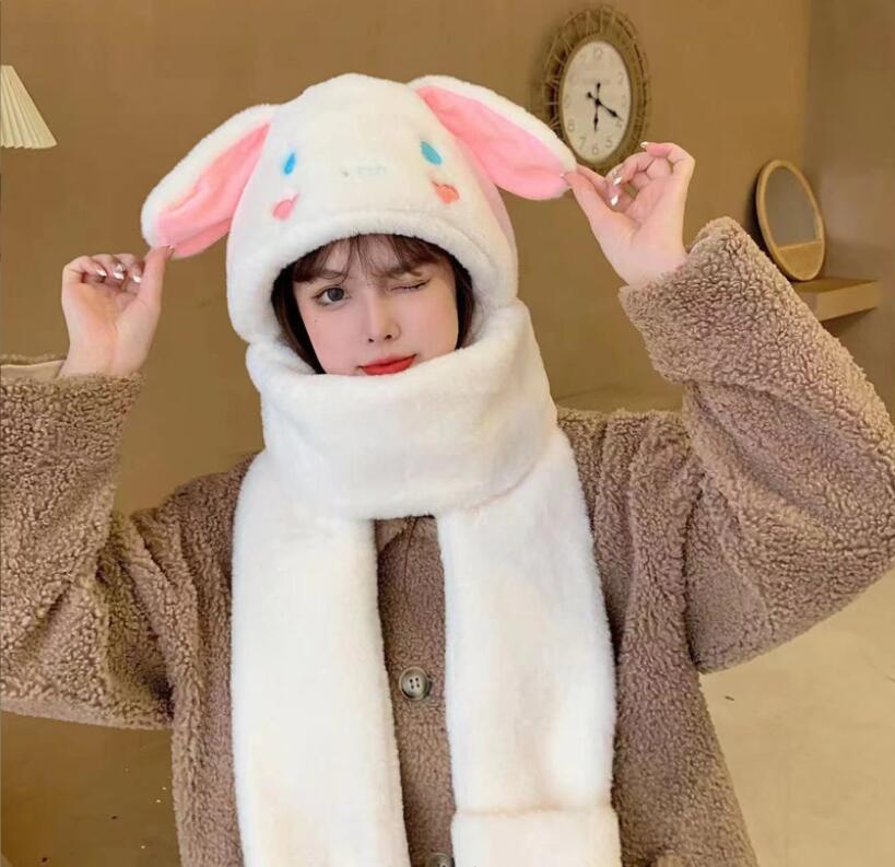 Winter New Cartoon Cinanoroll Girl Plush Warm Hat Cap With Stereo Ear Winter Kids Accessories 3 in 1