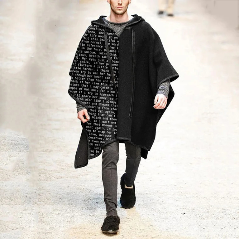 Men's Wool Blends 2023 Fashion Men Clothing Cloak Coats Cape Woollen Hooded Jackets Solid Color Streetwear Autumn Winter Poncho Irregular Overcoa