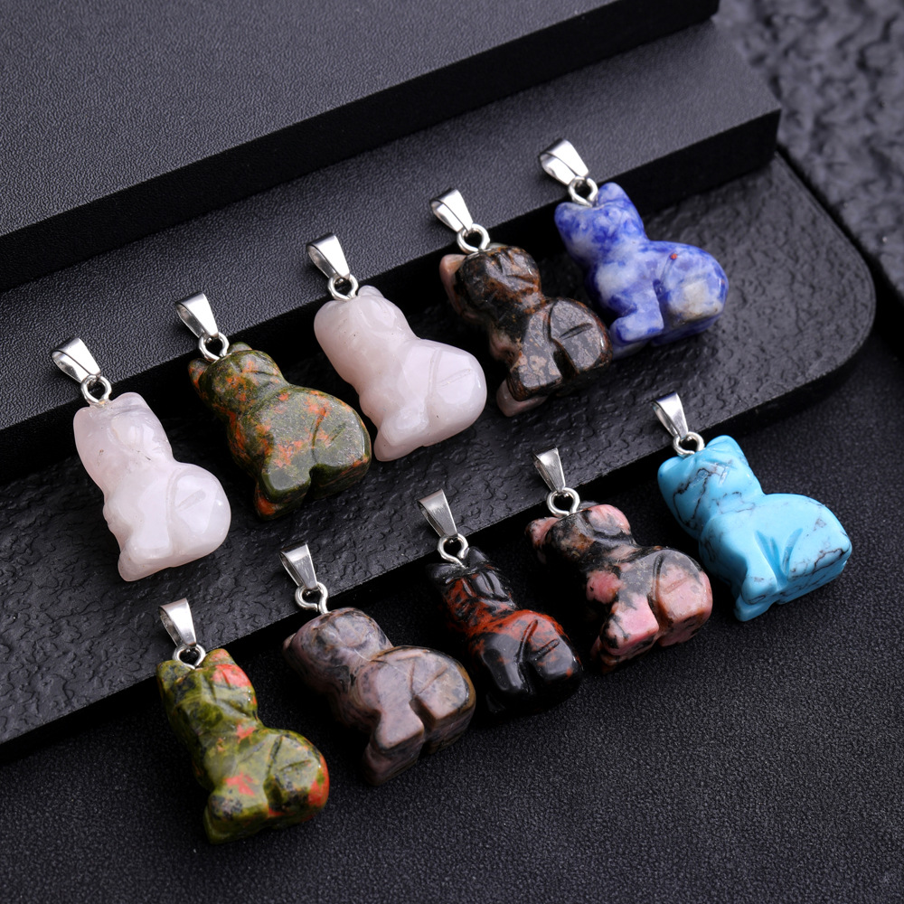 Natural Stone Lovely Cat Pendant Rose Quartz Tiger's Eye Pendant Charms for Jewelry Making Necklaces