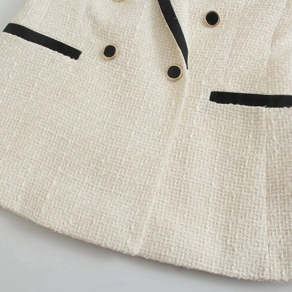 Womens Jackets elegant texture double breasted tweed suit long sleeved pocket jacket fashionable street top 231017