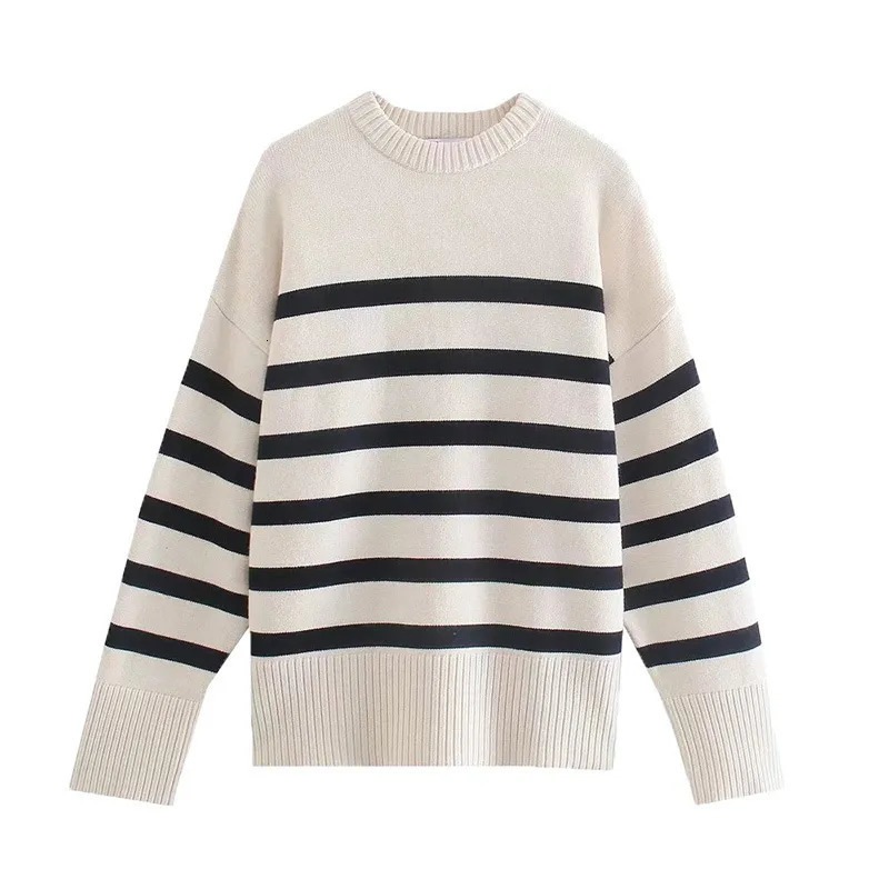 Womens Knits Tees Casual Oversized Striped Pullovers Women Knitted Basic Autumn Winter LooseFitting Thick Jumpers Sweaters Female Clothing 231018