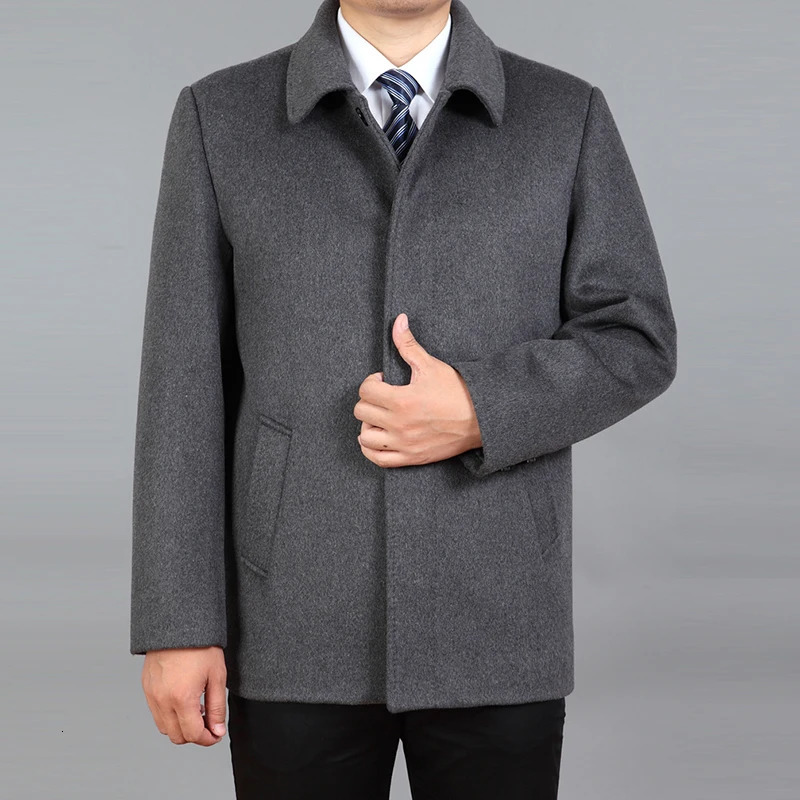 Men's Wool Blends Men Jacket Autumn Woolen Coat Pea Winter Warm Blend Zipper Trench Man Stand Collar Clothing 231017