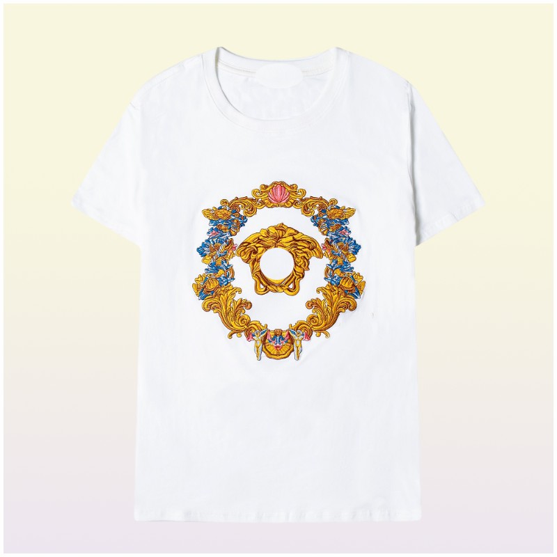 T-Shirts Embroidery Men's T-Shirts V-letter Tide Brand logo Spring/Summer Pure Cotton Short Sleeve T-shirt for men and women with the same handso