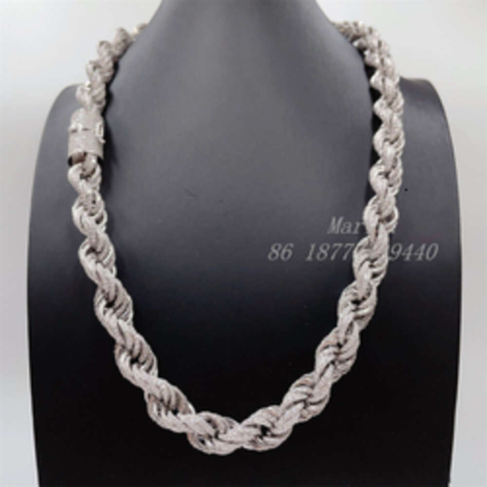 drop shipping white gold sterg sier 15mm micro pave vvs moissanite dia rope chain necklace