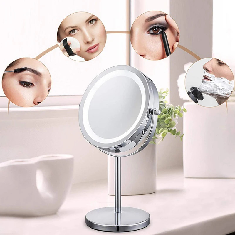 Compact Mirrors 1x/3x/5x Magnification Makeup Mirrors Led Round Table Desk Beauty Vanity Make Up Mirror Led Makeup Mirror With Light 231018