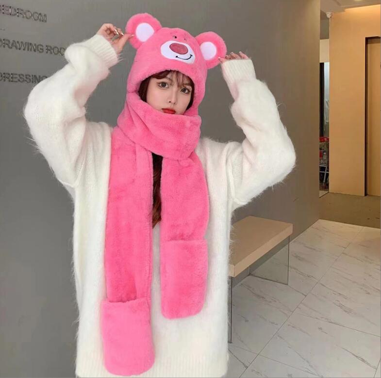Winter New Cartoon Cinanoroll Girl Plush Warm Hat Cap With Stereo Ear Winter Kids Accessories 3 in 1