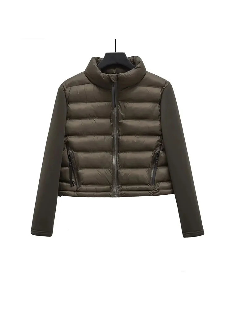 Women's Down Parkas Nlzgmsj TRAF Patchwork Autumn Winter Coat Women 2023 Vintage Slim Coats Zippers Stand Collar Jacket For 231017