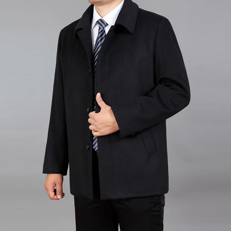 Men's Wool Blends Men Jacket Autumn Woolen Coat Pea Winter Warm Blend Zipper Trench Man Stand Collar Clothing 231017