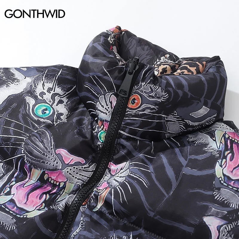 Men's Down Parkas Men Winter Thick Warm Jacket Parka Streetwear 2023 Tiger Print Reversible Coats Hip Hop Fashon Casual Oversized Outdoor 231017
