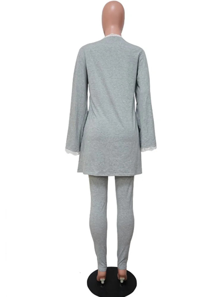 Women s Tracksuits Solid Lace Crochet Bra Crop Tops Skinny Pants Open Front Long Coats Set Loungewear Casual Women 3 Piece 231018