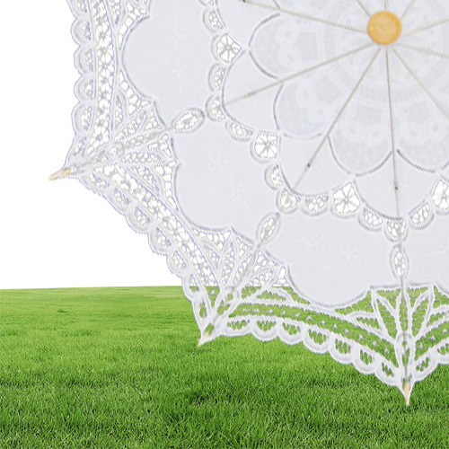 Solid Color Party Lace Umbrella Parasols Sun Cotton Embroidery Bridal Wedding Umbrellas white colors available DH87689683823