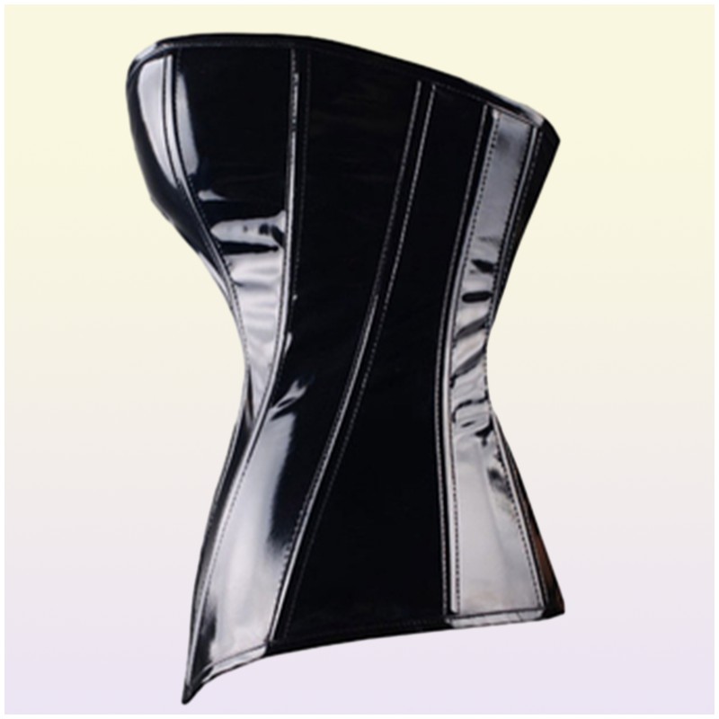 Sexy Black PVC Overbust Corset Steampunk Basque Lingerie Top Goth Rock Corset Sexy Leather Waist Trainer Corset for women Y111929013802
