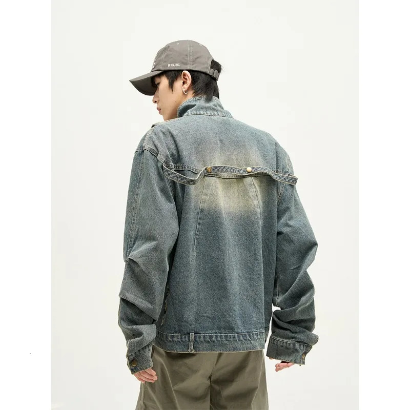 American Vintage Denim Unisex Loose Haruku Bomber Jacket, Autumn Couple Patchwork Casual Baseball Coat