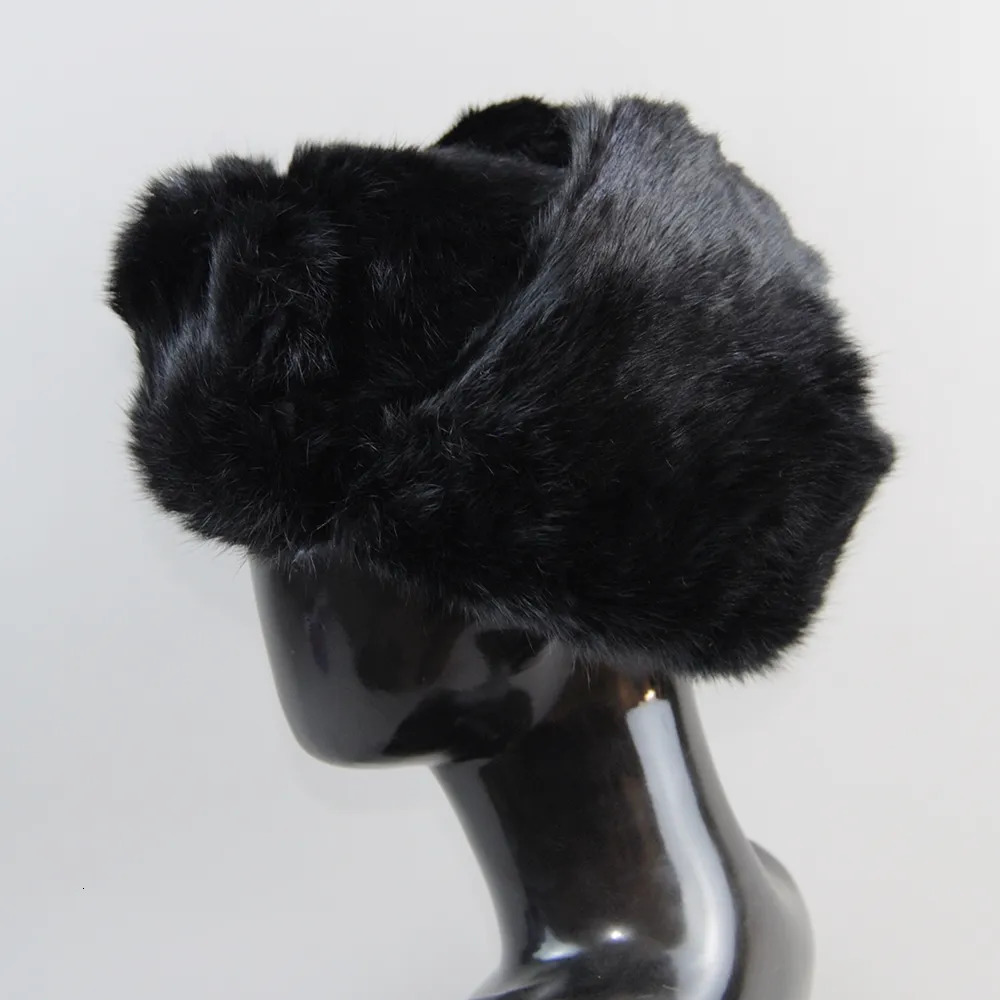 BeanieSkull Caps Men's Caps Warm Natural Rabbit Fur Bomber Hat With Earflaps Winter Unisex Warm Russian Ushanka Hat Real Rabbit Fur Hats 231017