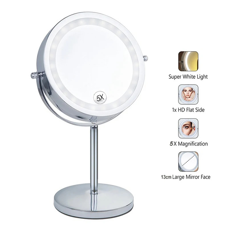 Compact Mirrors 1x/3x/5x Magnification Makeup Mirrors Led Round Table Desk Beauty Vanity Make Up Mirror Led Makeup Mirror With Light 231018