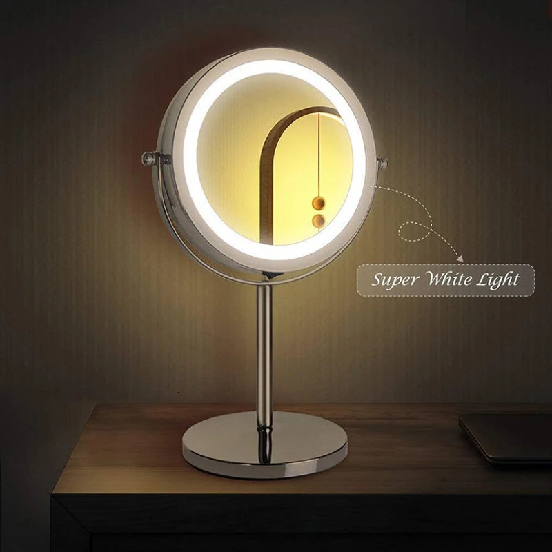 Compact Mirrors 1x/3x/5x Magnification Makeup Mirrors Led Round Table Desk Beauty Vanity Make Up Mirror Led Makeup Mirror With Light 231018