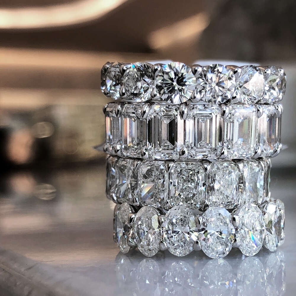 Luster GRA bridal Custom sier 5mm 3ct oval emerald pear heart cut moissanite engagement eternity band ring for wedding