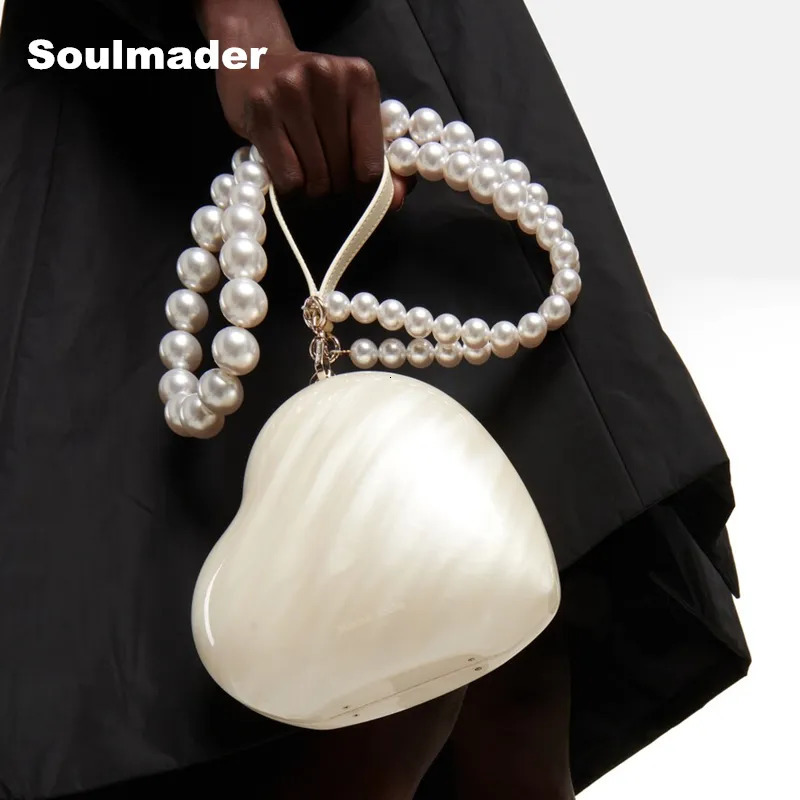 Evening Bags Acrylic heart bag women evening party cute pearl color purse 2023 clutch handbag with strap wholesale 231017