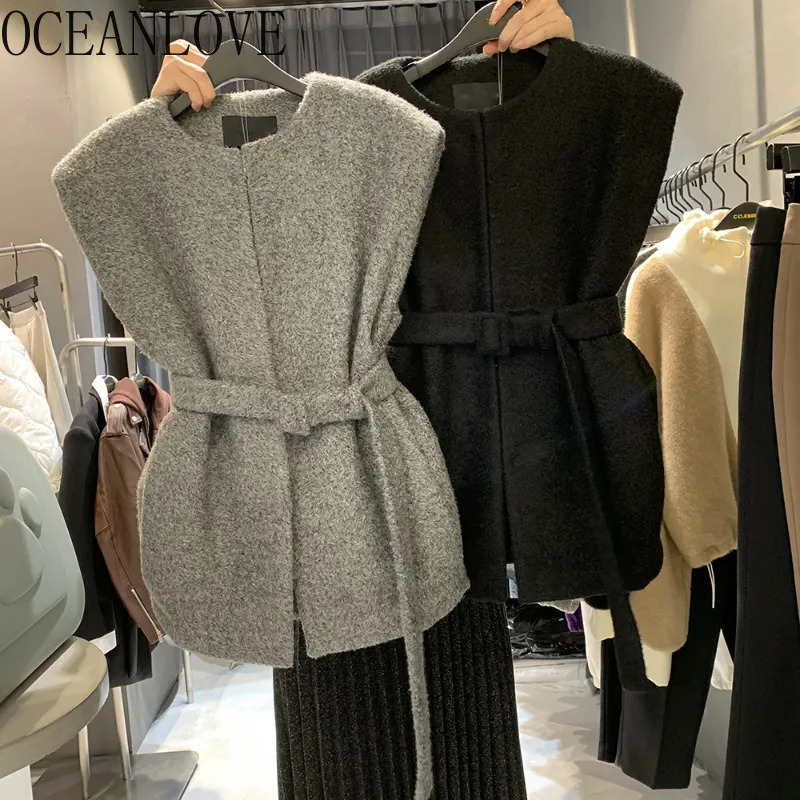 Women s Vests OCEANLOVE Women Solid Bandage Korean Fashion Autumn Winter Slim Sweaters Vintage All Match Pull Femme Hiver Tops 231018